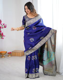 Navy Blue Silk Woven Saree