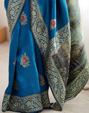 Teal Blue Silk Woven Saree