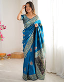 Teal Blue Silk Woven Saree