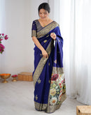 Navy Blue Silk Woven Saree