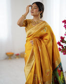 Yellow Silk Woven Saree