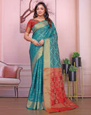 Teal Blue Silk Woven Patola Saree