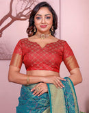 Teal Blue Silk Woven Patola Saree