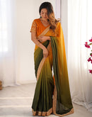 Olive Green Chinnon Sequence Lace Saree