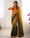 Olive Green Chinnon Sequence Lace Saree