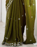 Mehndi Green Tissue Silk Sequence Embroidery Saree