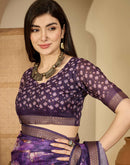 Purple Silk Floral Printed Saree
