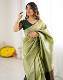 Pista Green Silk Woven Saree