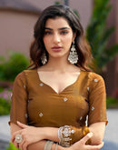 Brown Shimmer Sequence Embroidery Saree