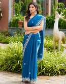 Peacock Blue Shimmer Sequence Embroidery Saree