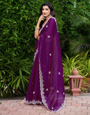 Dark Purple Shimmer Sequence Embroidery Saree