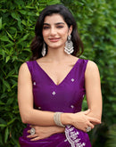 Dark Purple Shimmer Sequence Embroidery Saree