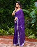 Voilet Shimmer Sequence Embroidery Saree