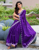 Voilet Shimmer Sequence Embroidery Saree