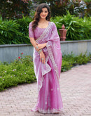 Light Pink Shimmer Sequence Embroidery Saree