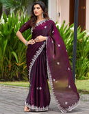 Wine Shimmer Sequence Embroidery Saree