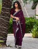 Wine Shimmer Sequence Embroidery Saree