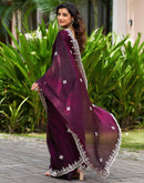 Wine Shimmer Sequence Embroidery Saree