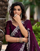 Wine Shimmer Sequence Embroidery Saree