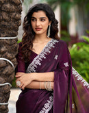 Wine Shimmer Sequence Embroidery Saree