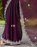 Wine Shimmer Sequence Embroidery Saree