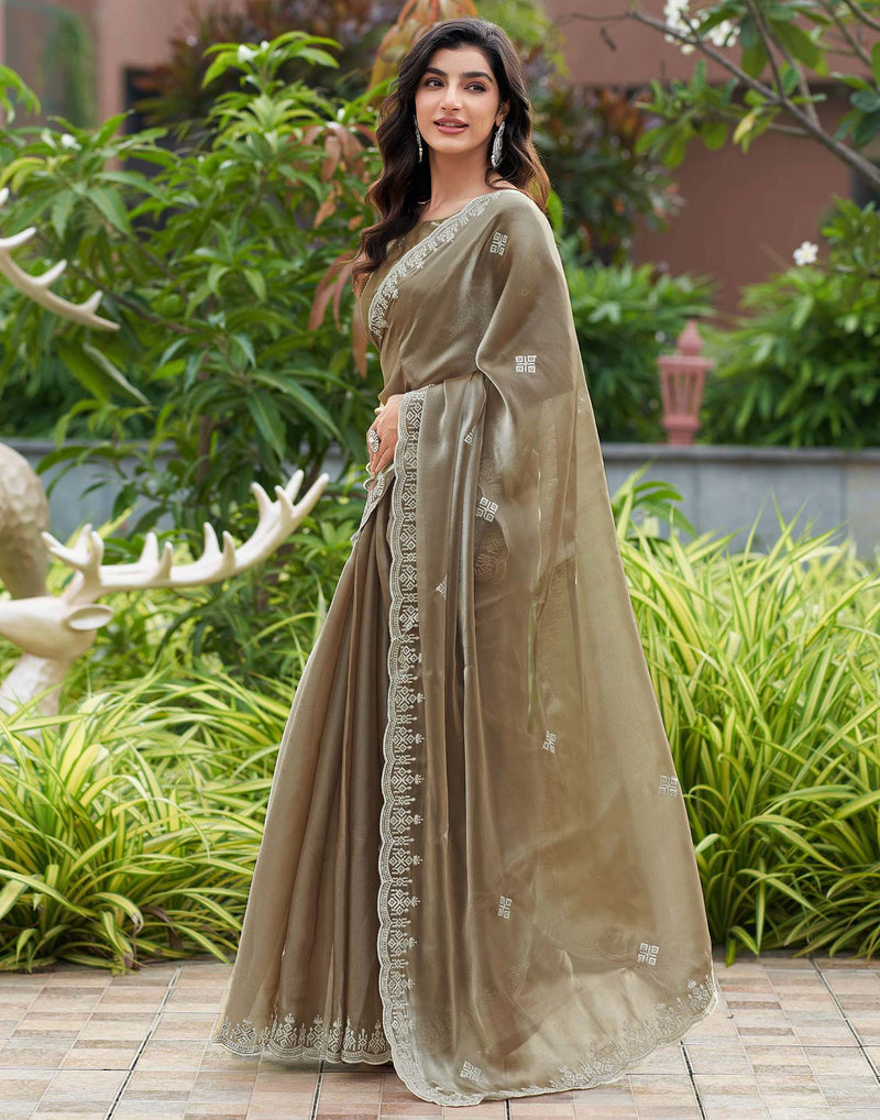 Beige Shimmer Sequence Embroidery Saree
