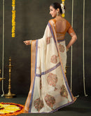 Beige Cotton Printed Saree