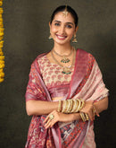 Dark Beige Cotton Printed Saree