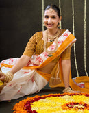 Off White Cotton Printed Saree