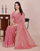 Coral Pink Tissue Silk Stone Work Swarovski Saree