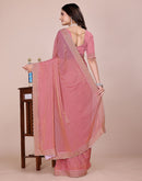 Coral Pink Tissue Silk Stone Work Swarovski Saree