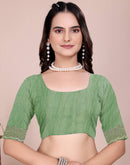 Pista Green Tissue Silk Stone Work Swarovski Saree