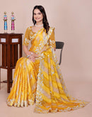 Yellow Chinnon Printed Bandhani Saree