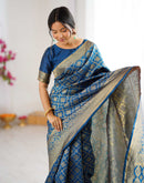 Rama Blue Silk Woven Banarasi Saree