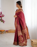 Maroon Silk Woven Banarasi Saree