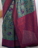 Teal Green Silk Woven Saree