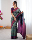 Teal Green Silk Woven Saree