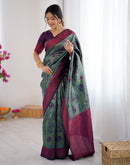 Teal Green Silk Woven Saree