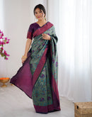 Teal Green Silk Woven Saree