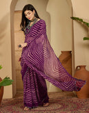 Wine Georgette Printed Laheriya Saree