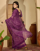 Wine Georgette Printed Laheriya Saree