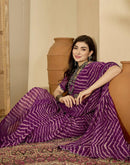 Wine Georgette Printed Laheriya Saree