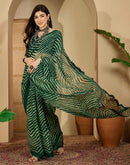 Bottle Green Georgette Printed Laheriya Saree