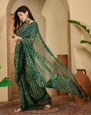 Bottle Green Georgette Printed Laheriya Saree