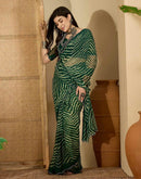 Bottle Green Georgette Printed Laheriya Saree