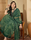 Bottle Green Georgette Printed Laheriya Saree