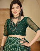 Bottle Green Georgette Printed Laheriya Saree
