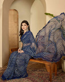 Navy Blue Georgette Printed Laheriya Saree