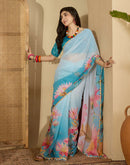 Sky Blue Georgette Floral Printed Saree