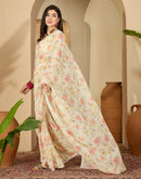 Light Cream Georgette Floral Printed Saree